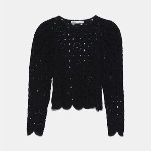 Zara Women Textured Weave Top Voluminous Black Ref 2142/114 Sz L